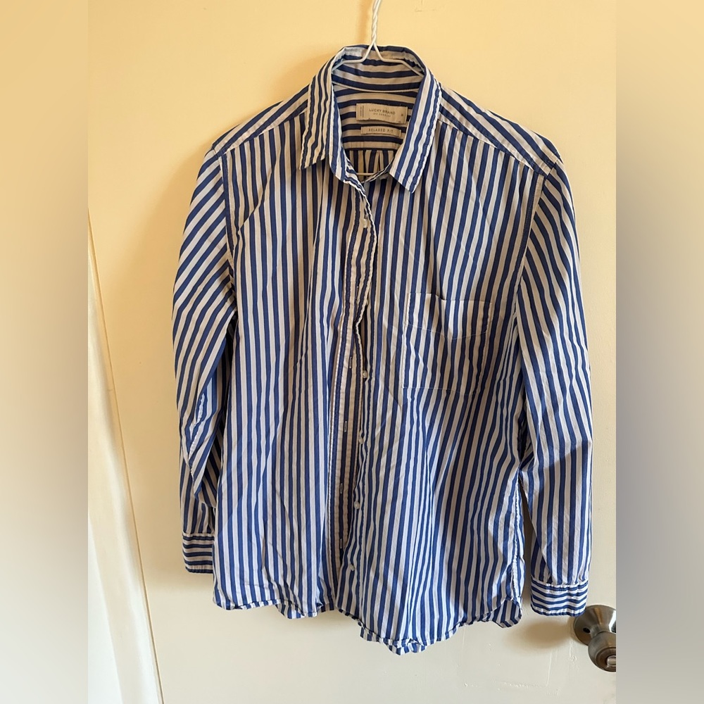 Lucky Brand oversized blue and white button down M